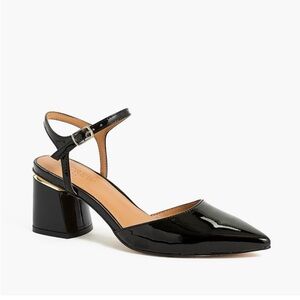 J. Crew Factory Black Patent Vegan Leather Heels 11 Point Toe Ankle Strap